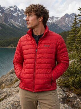 FarWest 600 Fill Down Jacket Red L/G Lightweight Packable Puffer